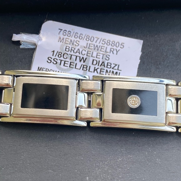 Men's Stainless Steel Diamond Bracelet 1/8 ct. t.w - Picture 7 of 14